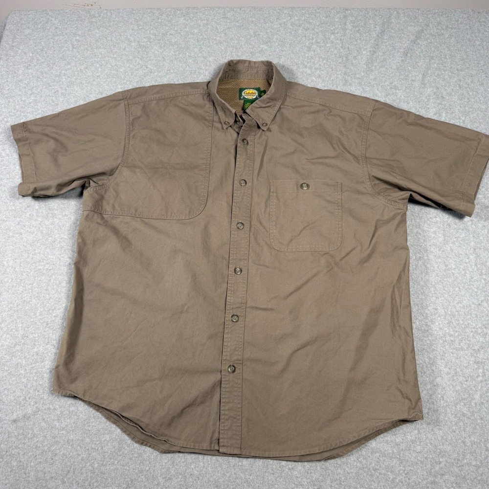 Cabelas Outdoor Gear Mens XL Brown Short Sleeve Shooting Fishing Hunting Shirt
